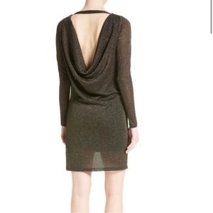 Sz 1 Ted Baker Cowl Back Ruched Gold Shimmer Dress